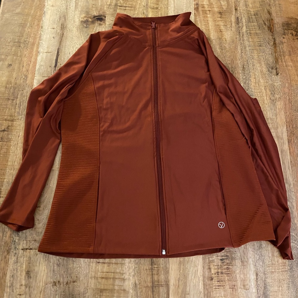 Vogo athletica rust brown Stretch sports athletic zipper zip up jacket fitted XL